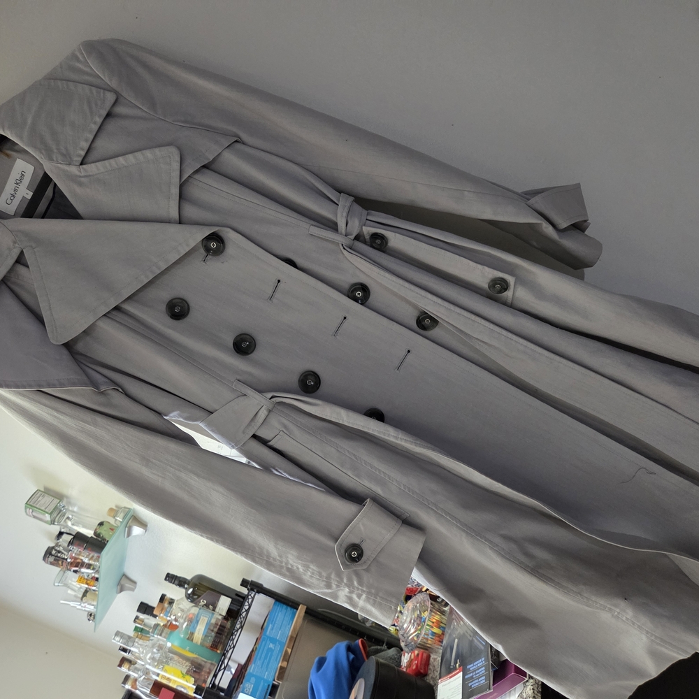 Calvin Klein Gray Trench Coat with Belt